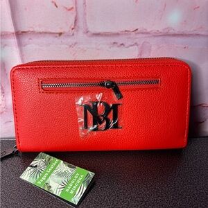 Badgley Mischka Red Zip-Around Wallet with Monogram Accent